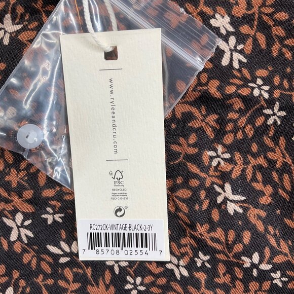 NWT Rylee + Cru  stella blouse  winter bloom floral black brown 2-3y - Picture 5 of 5